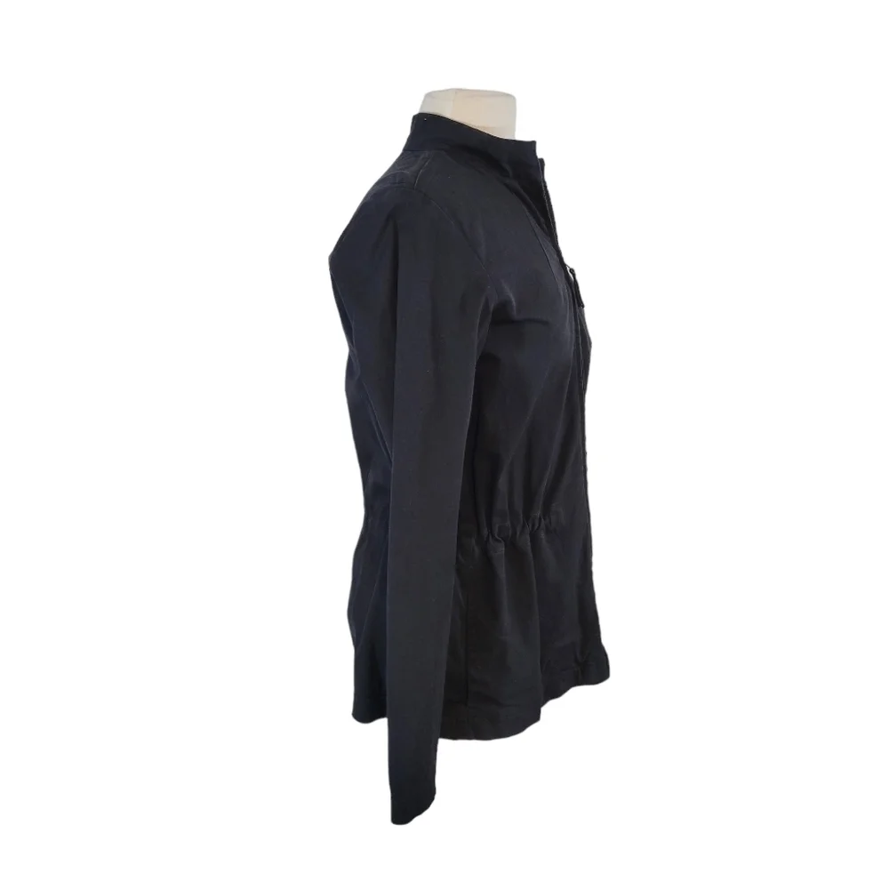Eileen Fisher Cinched Waist Zip Up Black Jacket
